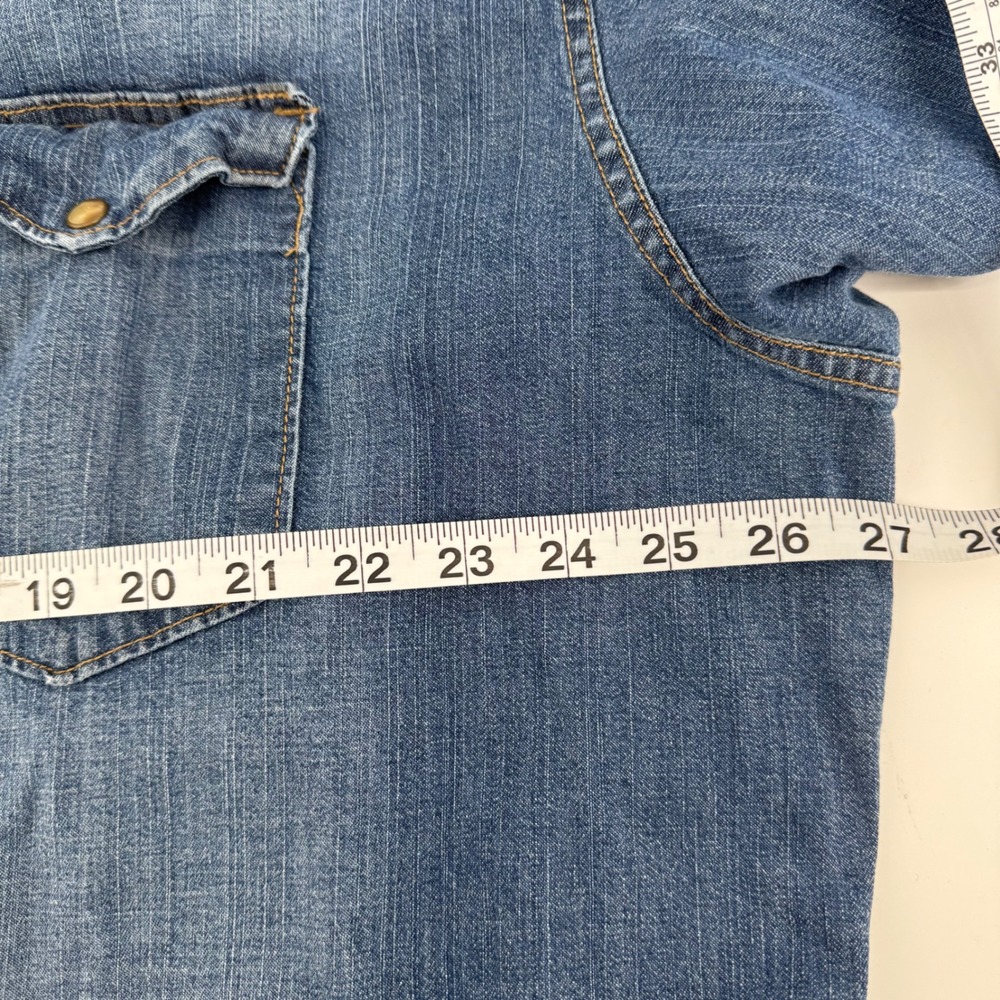 Wrangler Denim Shirt Mens 2XL Blue Long Sleeve Snap Button Western Stretch - Picture 6 of 9